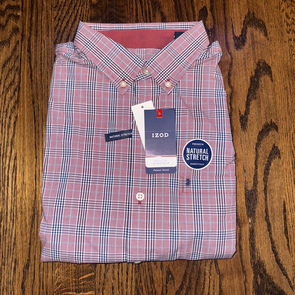 Izod Men's Red and Blue Plaid Button Down Shirt
